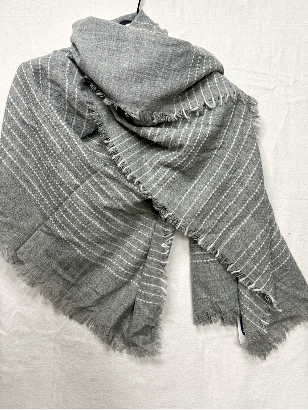 Cozy Gray Striped Fringe Wrap Scarf - Women Accessories